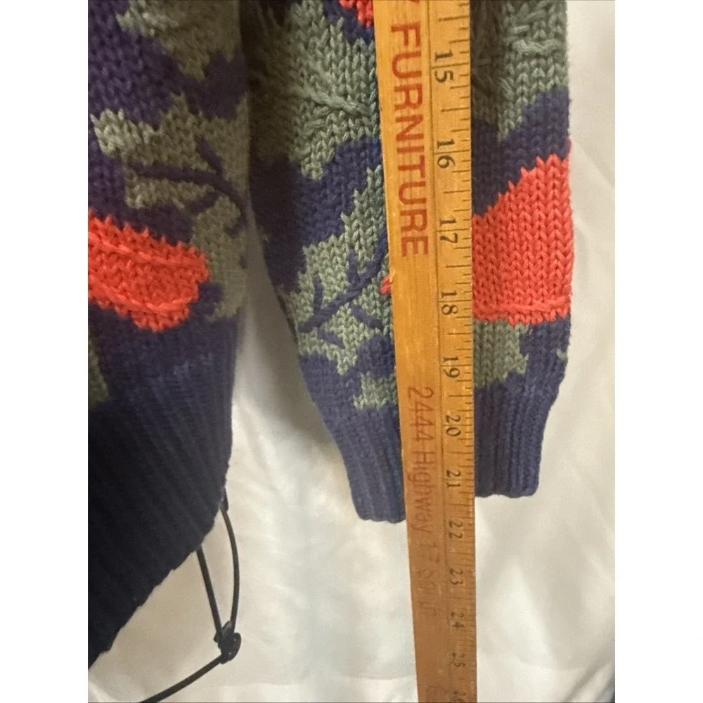 Vintage ORVIS Cardinal Cardigan Ramie Knit Christmas Sweater Blue Red Green M - Picture 10 of 13
